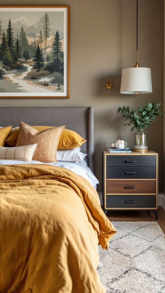 Mustard yellow is the perfect choice if you want a deeper, warmer shade of yellow. It brings a sense of coziness to your guest bedroom and pairs beautifully with soft neutrals or dark wood accents.