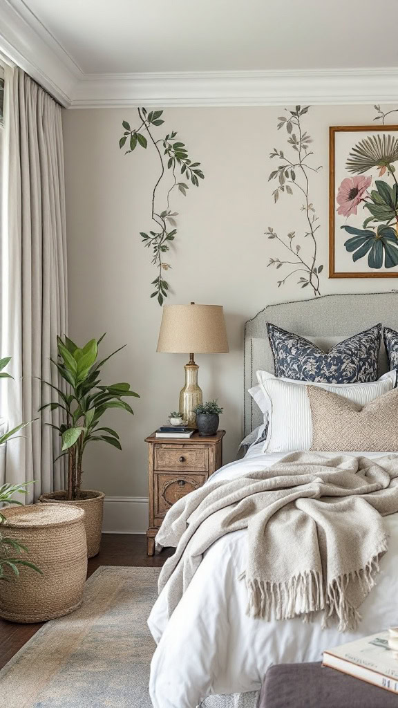 Bringing nature indoors can create a warm and inviting space. Plants, floral art, and soft textiles make a room feel fresh and cozy. Simple touches, like leafy wall designs or earthy materials, can really brighten up your home.