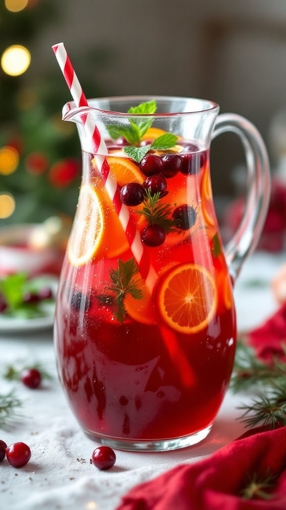 This Non-Alcoholic Christmas Punch is the perfect addition to your holiday celebrations. The vibrant colors in the pitcher are inviting and festive, making it a great choice for any Christmas party or baby shower. The mix of red cranberries, bright orange slices, and fresh mint creates a beautiful display that looks as good as it tastes.