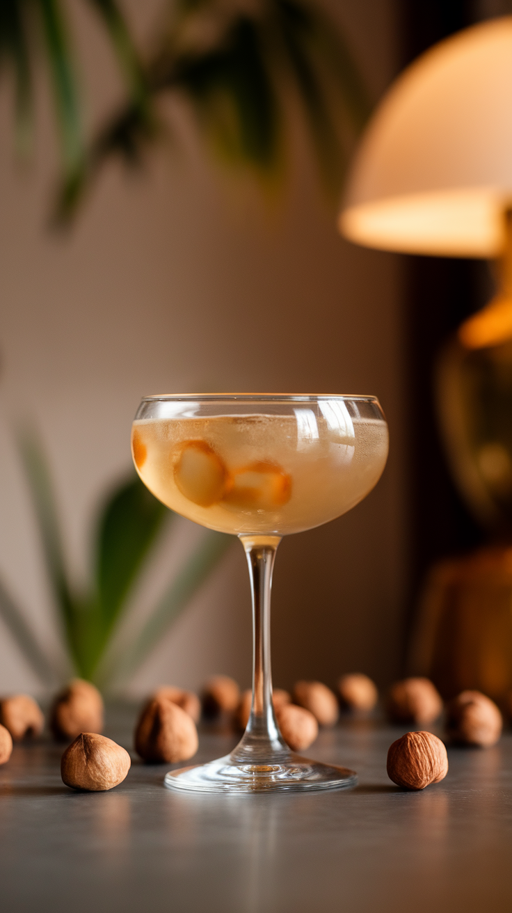 The Nutty Martini with Hazelnut Liqueur is a delightful twist on the classic cocktail. This drink combines the rich, buttery flavor of hazelnuts with the crispness of vodka, creating a smooth and nutty experience. It's perfect for those who enjoy a touch of sweetness in their drinks, making it a fantastic choice for casual gatherings or cozy nights in.