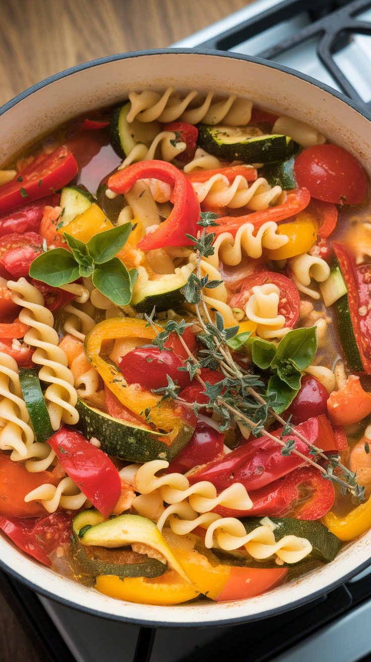 This one-pot vegetable pasta is a fantastic weeknight meal. Toss in your favorite veggies, some pasta, and let it all cook together in one pot. It's simple, quick, and full of flavor!