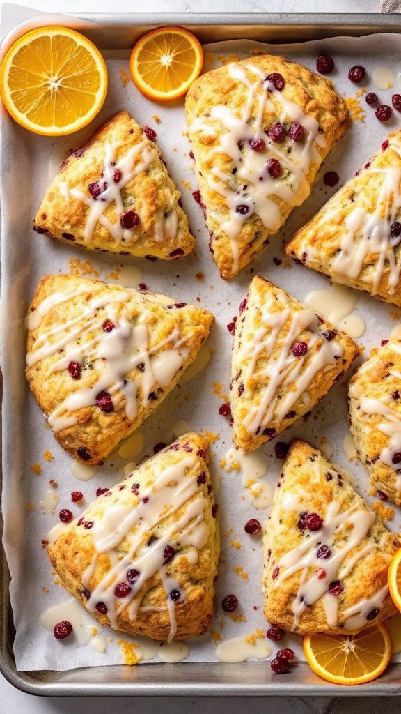 These orange cranberry scones are a perfect treat for breakfast or an afternoon snack. The burst of citrus and sweet cranberries makes each bite delightful. 