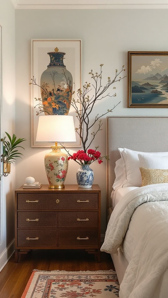 Oriental-inspired accessories can really bring a room to life. The beautiful colors and intricate designs of items like vases or artwork add a unique touch. Mixing these pieces with your existing decor creates a warm and inviting space.