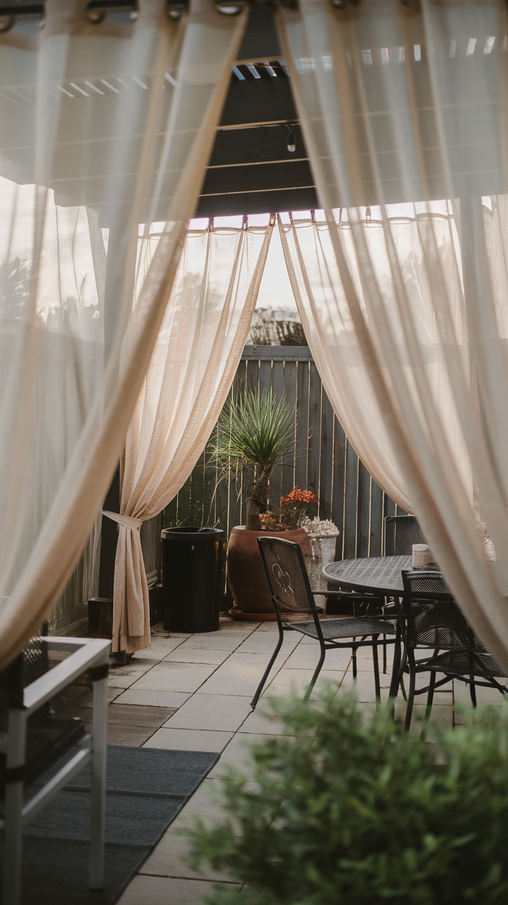 Outdoor curtains add a soft, luxurious touch to your backyard while giving you the option to adjust your level of privacy. Whether you want full coverage or just a hint of seclusion, they’re perfect for creating cozy zones.