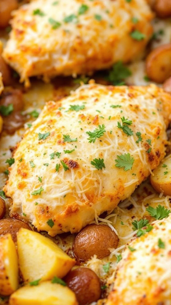 This dish brings together juicy chicken and crispy potatoes, all topped with a golden, cheesy crust. The rich flavors of Parmesan blend perfectly with the herbs, making each bite a delight. Plus, it's all done on one pan, so cleanup is a breeze!