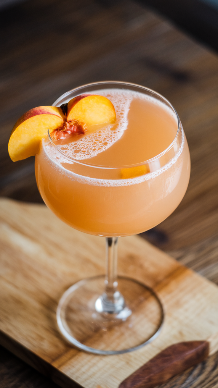 The Peach Bellini Cosmopolitan is a refreshing twist on the classic Cosmopolitan, combining the sweet flavor of ripe peaches with the tangy notes of cranberry and citrus. This vibrant drink features a lovely peachy hue and is perfect for summer gatherings or a cozy night in.