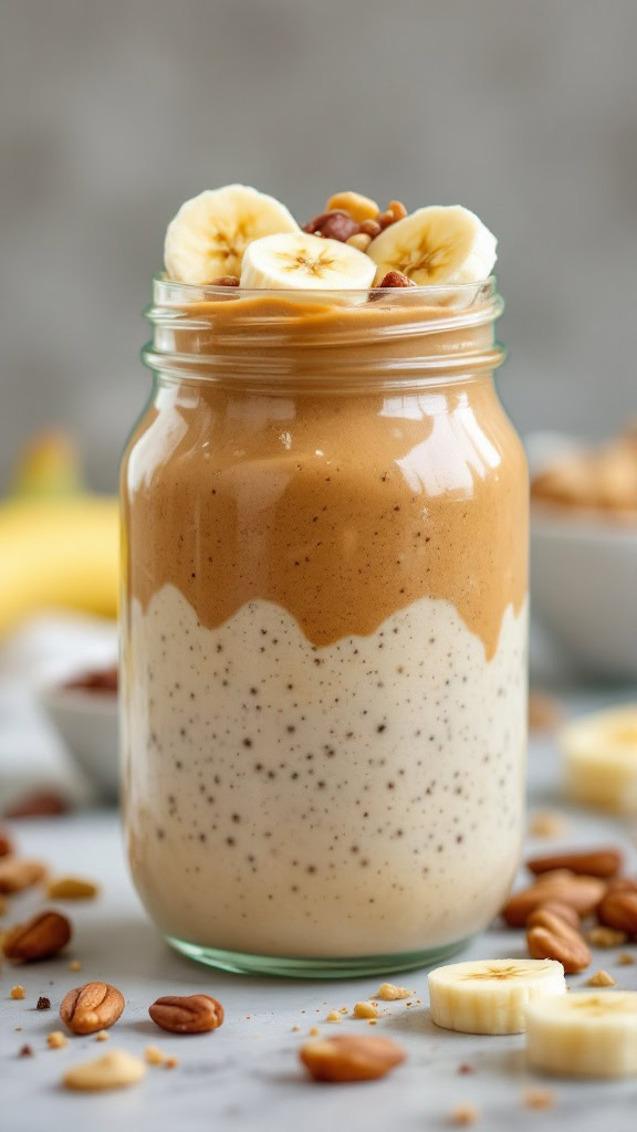 Smooth, creamy, and full of flavor! This Peanut Butter Banana Smoothie Jar is perfect for busy mornings or a post-workout snack. 🥜🍌 #SmoothieJar #EasyRecipes #PeanutButterLove