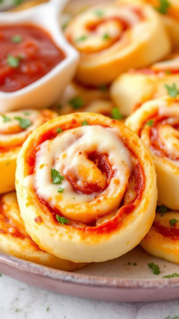 These pepperoni and cheese pizza pinwheels are a fun twist on classic pizza. With gooey cheese and zesty sauce rolled up in soft dough, they make the perfect snack or appetizer. Serve them warm with a side of marinara for dipping!