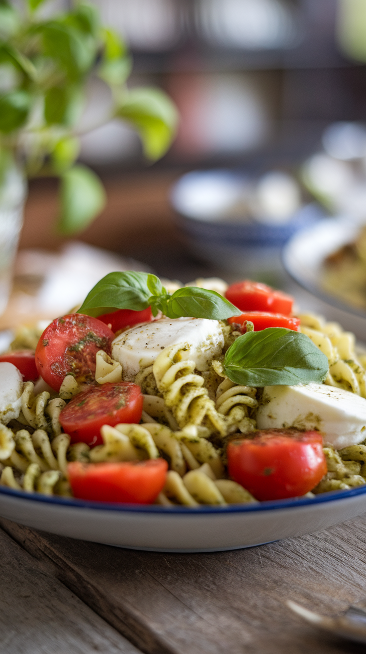 Pesto Caprese Pasta Salad is a fresh and tasty option for any meal. This dish combines the rich flavors of basil pesto, juicy cherry tomatoes, and creamy mozzarella. It's easy to whip up and perfect for picnics or quick dinners!