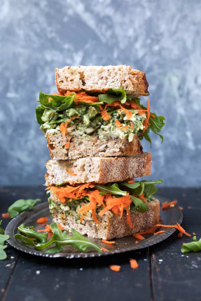 Healthy Pumpkin Seed & Avocado Pesto Chicken Salad Sandwiches