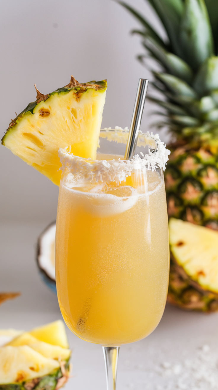 Bring a tropical twist to your brunch with a Pineapple Coconut Mimosa! This delightful drink combines the sweetness of fresh pineapple juice with the creamy richness of coconut, creating a refreshing and exotic flavor. It’s light, bubbly, and perfect for warm days or festive occasions.