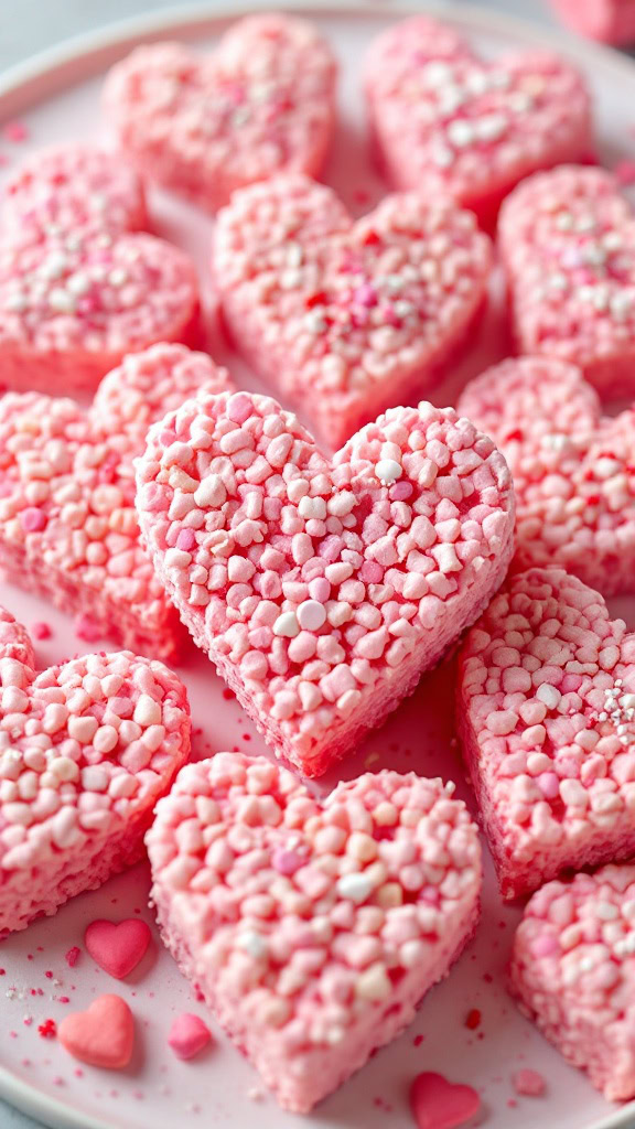 These pink marshmallow treats are as cute as they are tasty! Perfect for parties or just a fun snack, their heart shape makes them extra special. Everyone will love the sweet, chewy texture and colorful sprinkles on top! Try this recipe.