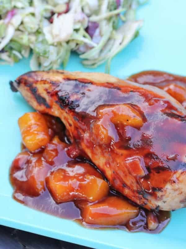 Grilled Pomegranate Chicken with Mango BBQ Sauce
