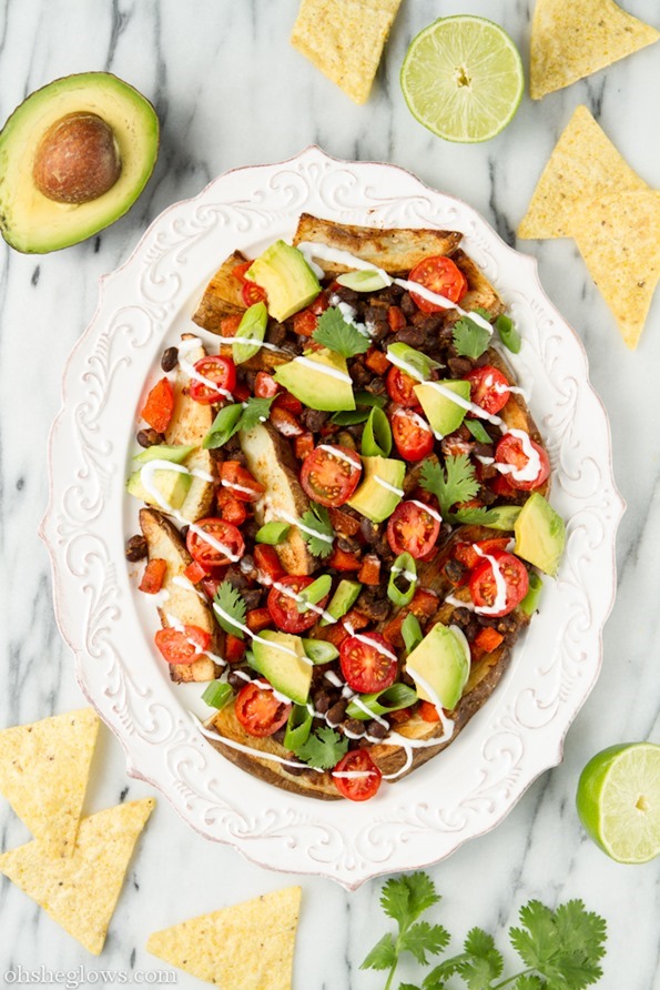 Black Bean and Potato Nacho Plate