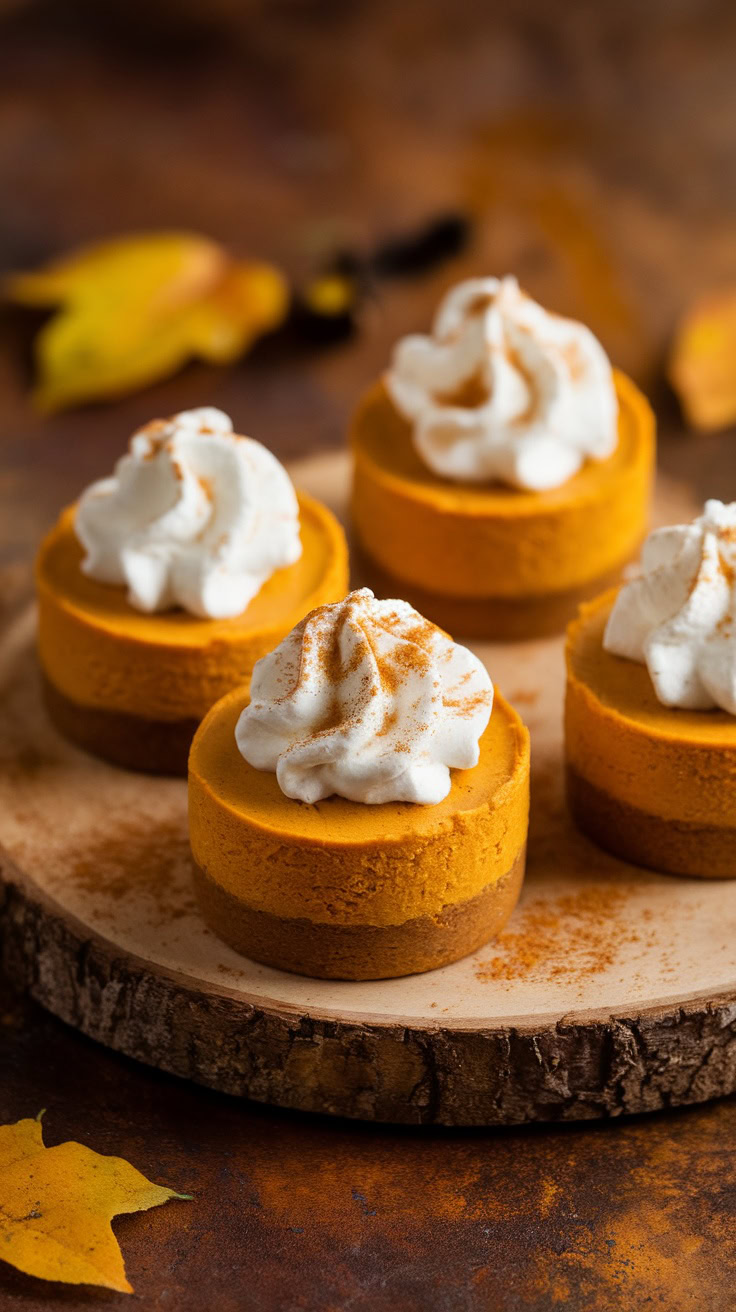 These pumpkin spice mini cheesecakes are a perfect treat for your school bake sale. With a creamy pumpkin filling and a hint of spice, they are sure to please everyone. Top them with whipped cream for an extra special touch!