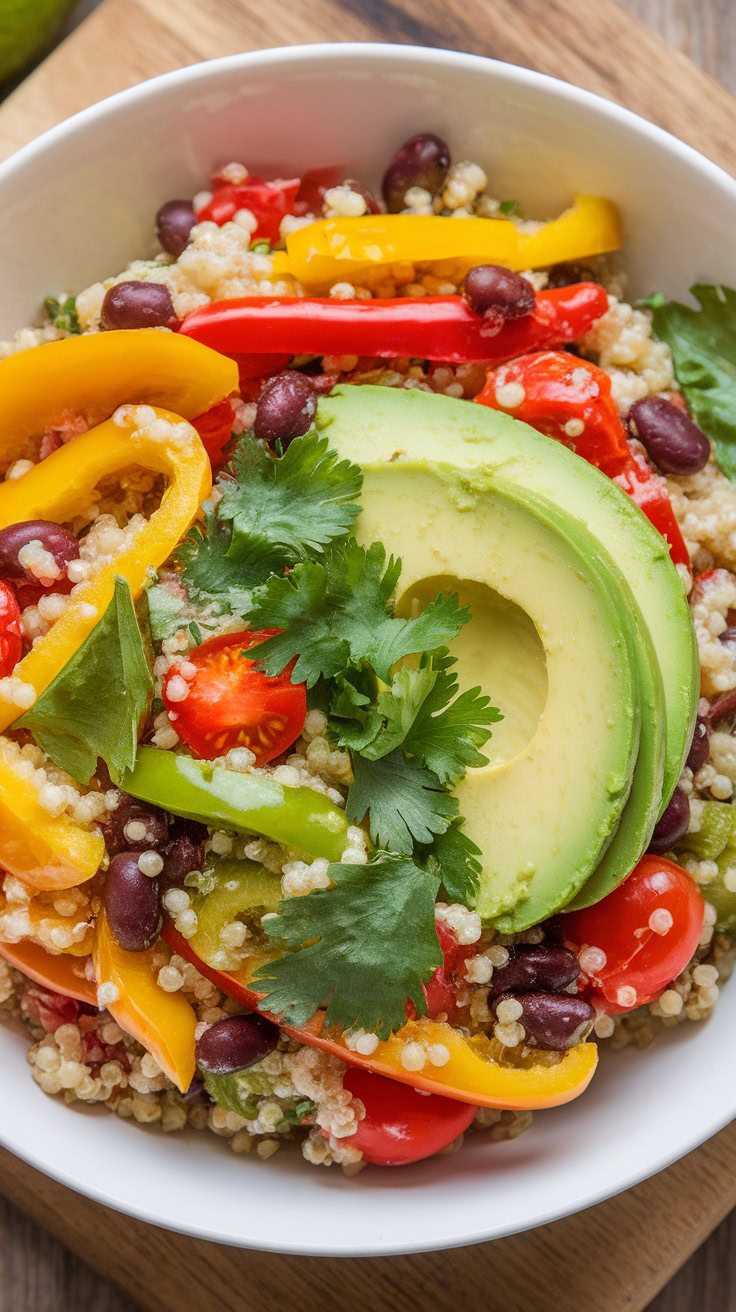 This quinoa salad is a fresh and tasty choice for dinner. Loaded with creamy avocado, black beans, and colorful veggies, it’s both healthy and satisfying. Perfect for a quick meal that doesn’t skimp on flavor!