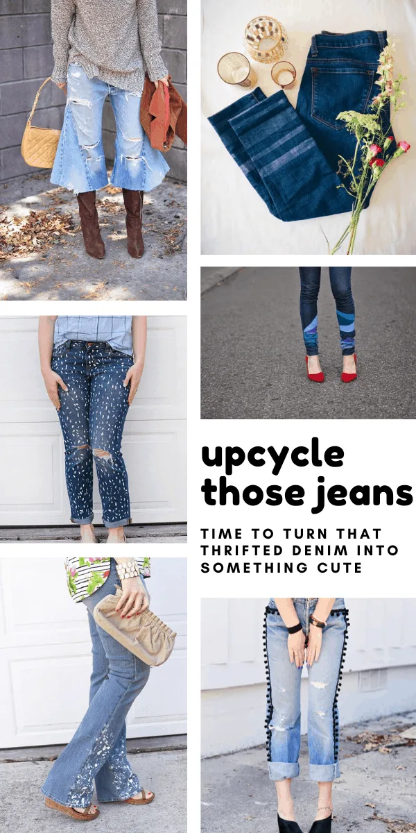 So many cute ways to recycle jeans - these upcycling projects will transform those old thrifted jeans into something gorgeous!