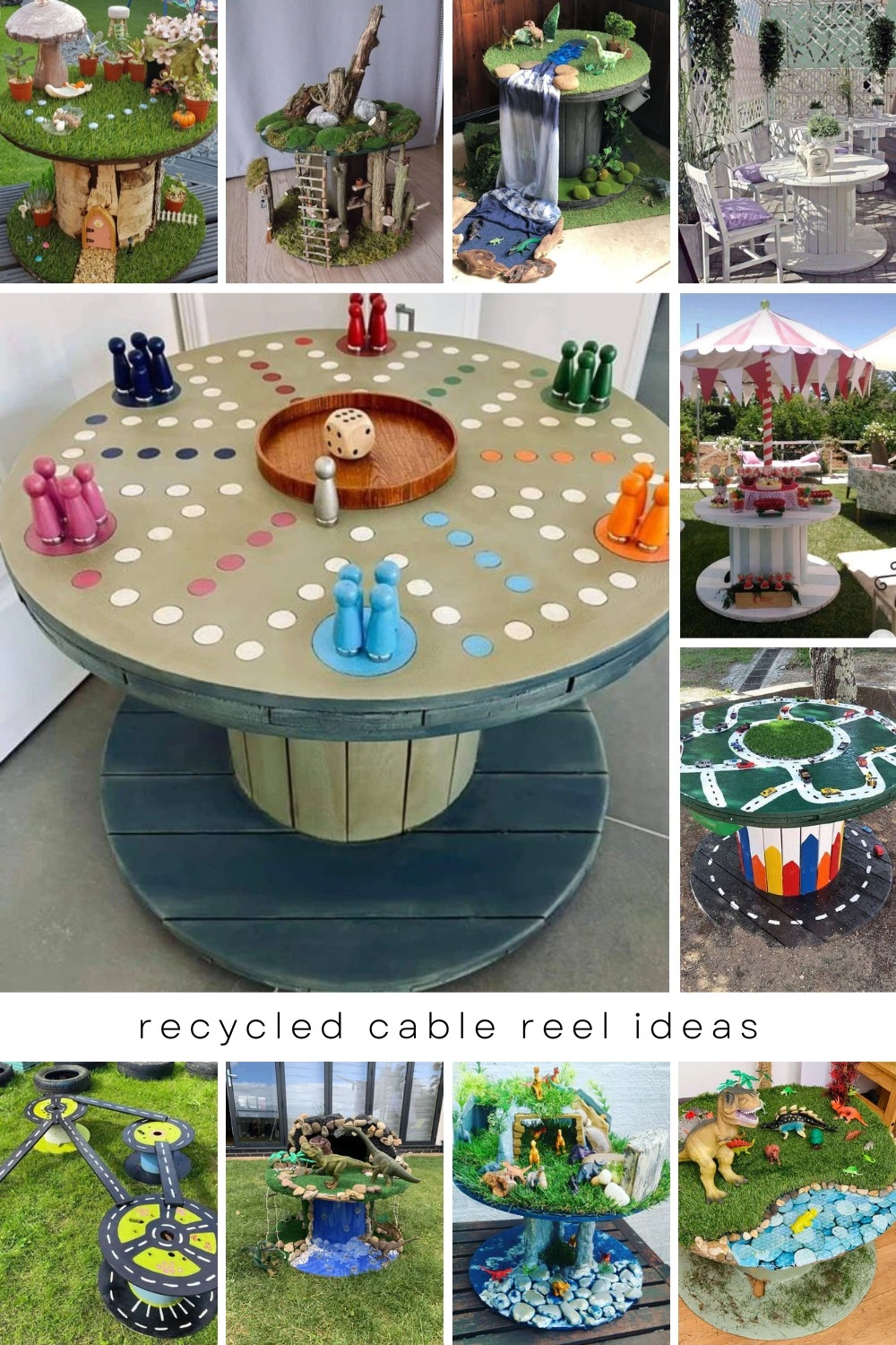 Unleash your creativity with these recycled cable reel projects! Transform old spools into stunning game tables, magical fairy gardens, and whimsical dinosaur worlds. 🌿✨ Whether you're into upcycling or just love DIY garden furniture, these ideas will inspire you to think outside the box. Explore ways to turn cable reels into unique pieces that add charm and personality to any space. #UpcycledDecor #DIYProjects #GardenIdeas