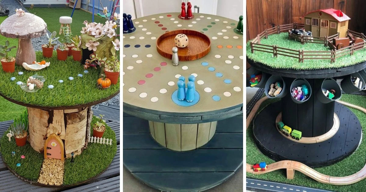 Get inspired with these innovative upcycled cable reel projects! Craft a stylish game table, create an enchanting fairy garden, or design a dinosaur-themed small world. 🌍🌸 Perfect for garden enthusiasts and DIY lovers alike, these ideas will help you turn ordinary spools into extraordinary creations. Embrace the art of recycling with these creative tips! #DIYInspiration #EcoFriendly #CreativeCrafts