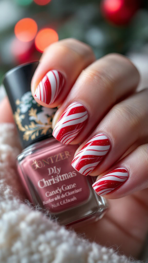 Candy cane stripes are a fun way to embrace the holiday spirit! These bright red and white patterns add a festive touch to your nails that can brighten any winter day. Whether you're attending a party or just enjoying some cozy time at home, this look is sure to spread cheer!