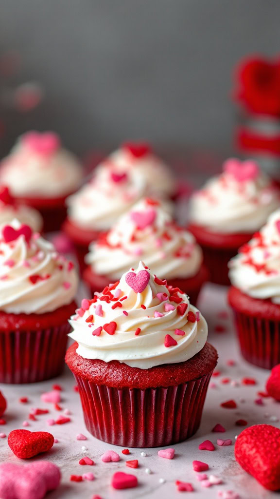 These red velvet cupcakes are a treat for the eyes and the taste buds! Topped with a smooth cream cheese frosting and sprinkled with cute heart-shaped decorations, they’re perfect for any celebration. Enjoy them with friends or keep them all to yourself—no judgment here! Get the directions here