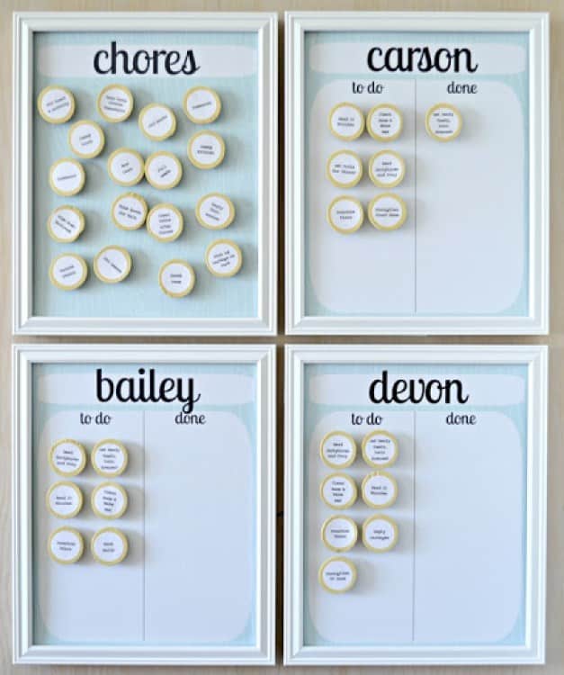 Use your old picture frames to make chore charts