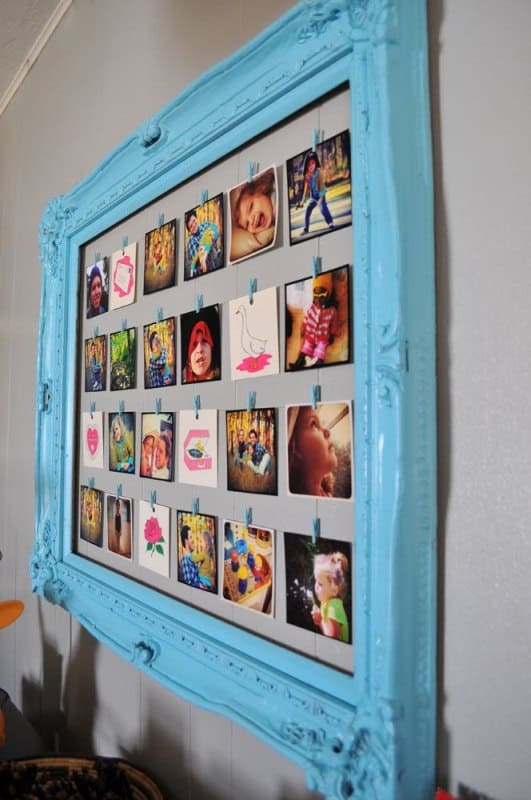 Frame your postcards. DIY. I reused a large frame, repainted it