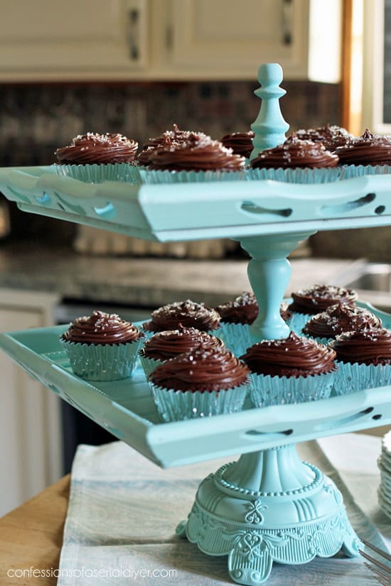 Repurpose old picture frames into a tiered cake stand