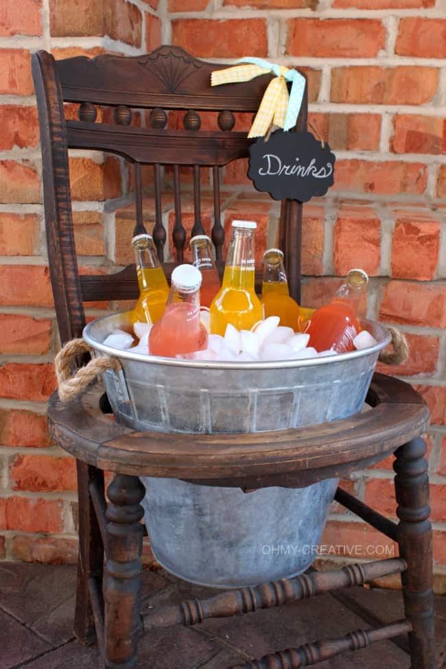 Transform an old chair into a drinks station