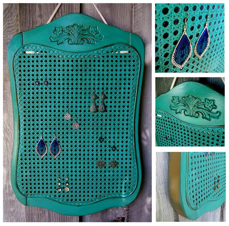 Use an old chair back as a earring rack