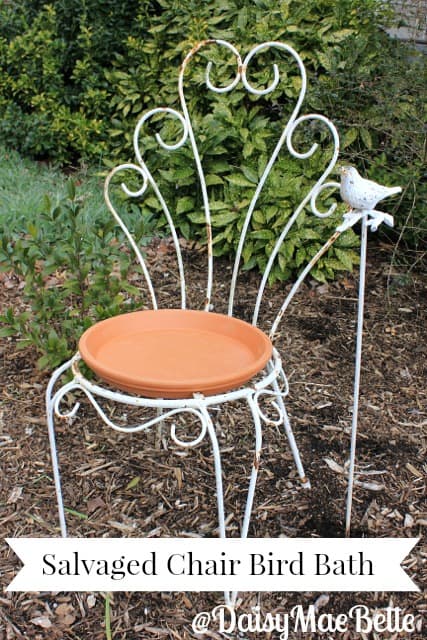 Turn a salvaged chair into a bird bath