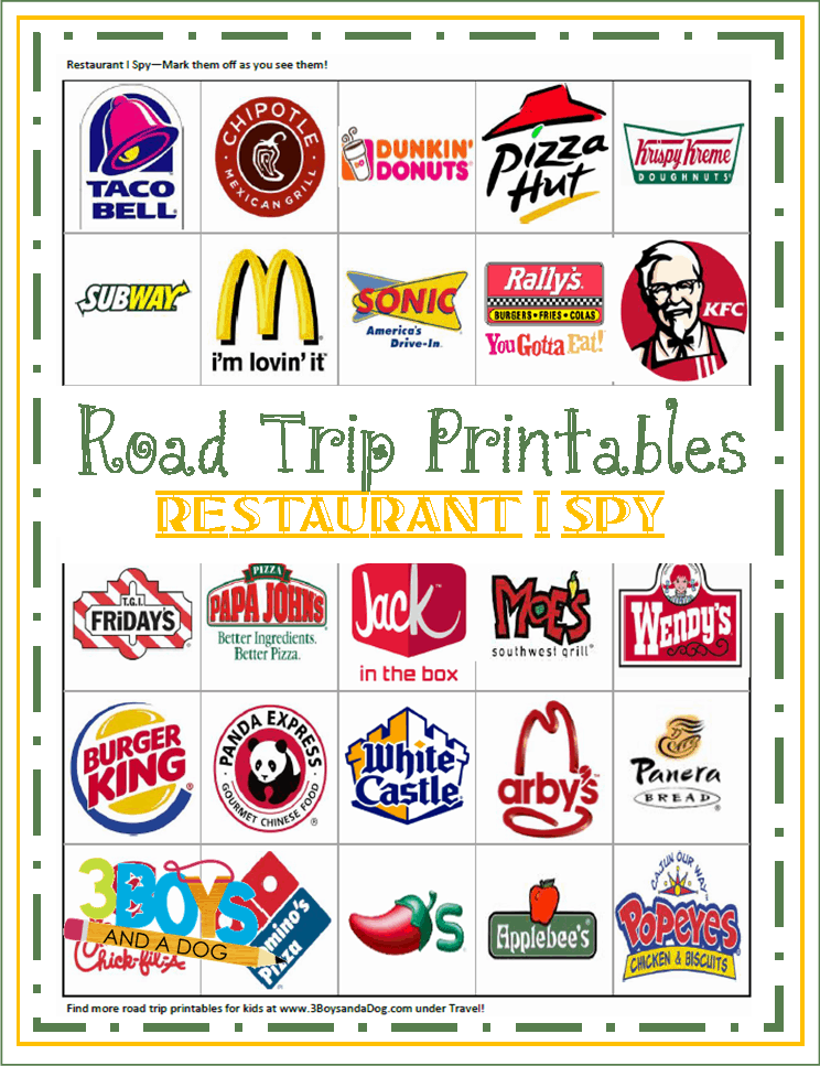 Road Trip Printables for Kids: Restaurant I Spy