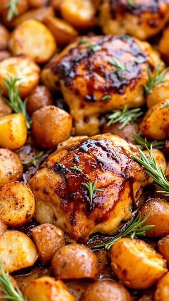 This rosemary balsamic chicken is a game changer for weeknight dinners. The chicken thighs soak up all that tangy goodness while roasting with tender potatoes. It’s simple, delicious, and sure to impress your family!