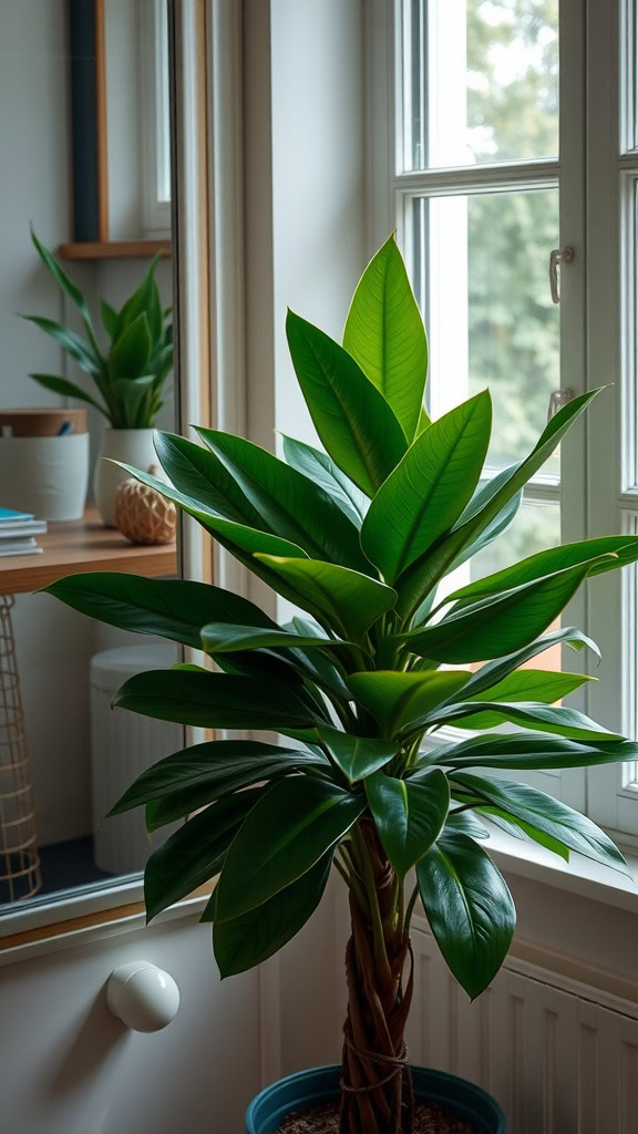 The rubber plant is a true showstopper with its glossy, large leaves that can really brighten up any space. These striking leaves not only add a pop of green but also help purify the air, making them great for indoor living. Easy to care for, they thrive in indirect sunlight, making them perfect for cozy corners of your home.