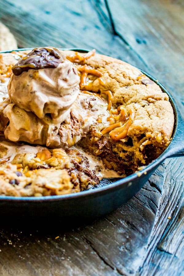 Salted Caramel Chocolate Skillet Cookie