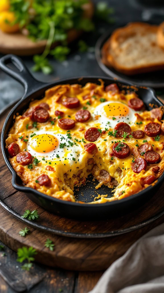 This sausage and egg breakfast bake is the perfect way to kick off your day. Packed with flavor, it's an easy dish that everyone will love. Just slice, serve, and enjoy a hearty breakfast without any fuss!