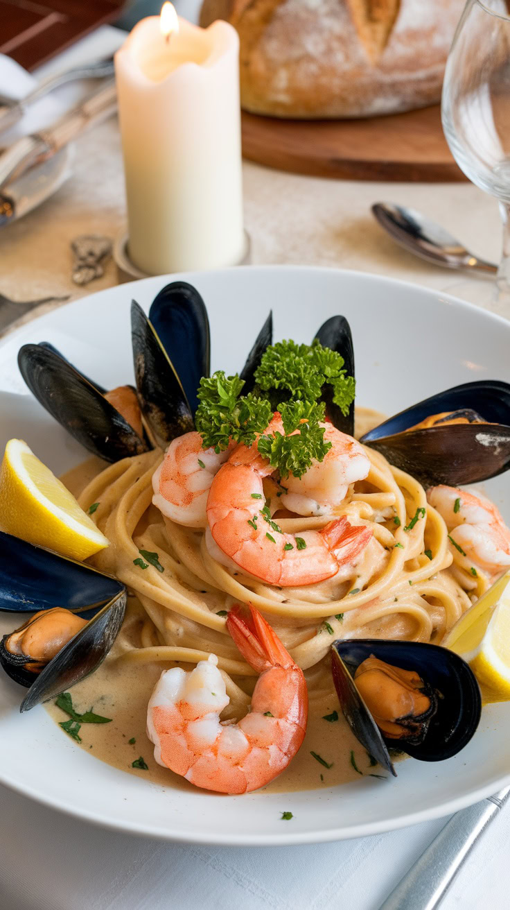 Seafood linguine is a delightful dish that brings the taste of the ocean to your table. With a blend of shrimp and mussels, it's cooked in a savory garlic and white wine sauce that makes each bite unforgettable. Serve it with a slice of crusty bread to soak up all the delicious sauce!