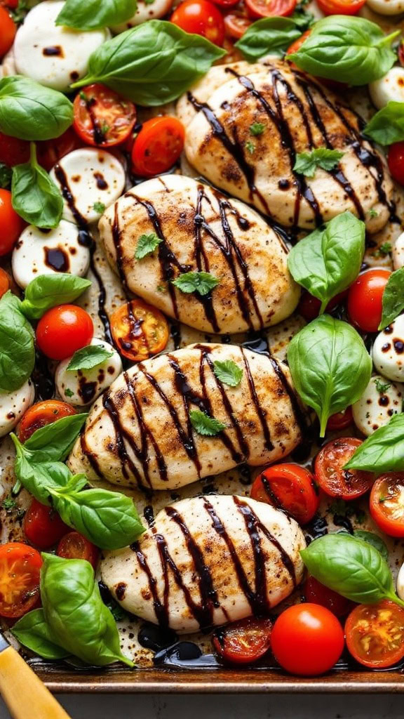 This Sheet Pan Chicken Caprese is a simple and delicious meal that brings fresh flavors together. Juicy chicken, ripe tomatoes, creamy mozzarella, and fragrant basil create a mouthwatering dish. Plus, everything cooks on one pan, making cleanup a breeze!