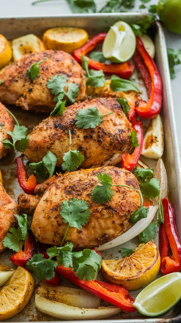 This Sheet Pan Cuban Mojo Chicken is a hit for busy weeknights. With juicy chicken marinated in zesty citrus and spices, it’s bursting with flavor. Get the full recipe here: Sheet Pan Cuban Mojo Chicken!