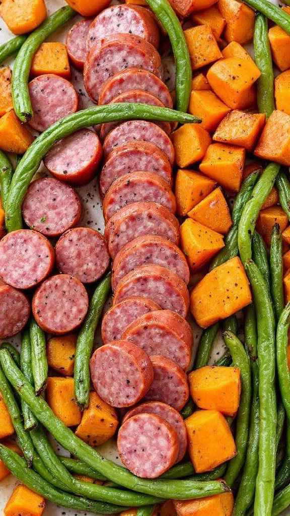 This Sheet Pan Kielbasa with Sweet Potatoes and Green Beans is a delightful and easy meal perfect for busy weeknights. The combination of savory kielbasa, sweet potatoes, and crisp green beans makes for a colorful and satisfying dish. Toss it all on a sheet pan, and dinner is ready with minimal fuss!