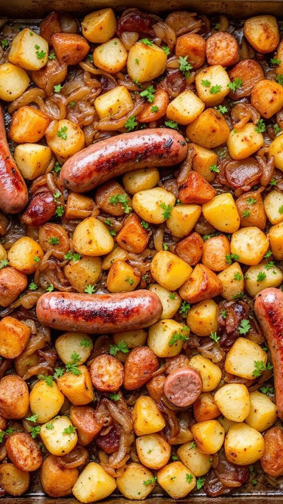 This Sheet Pan Sausage and Potatoes recipe is super easy to make and packed with flavor. Just toss sausages and potatoes on a pan, season them up, and let the oven do the work. It's a perfect weeknight meal that will please everyone at the table!