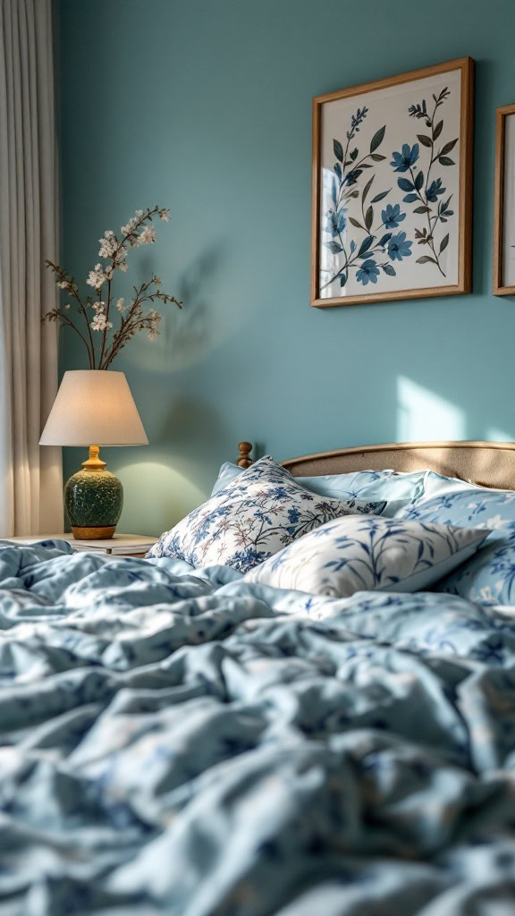 Sky blue bedding with floral patterns can bring a fresh and inviting vibe to your guest bedroom. The soft blue tones paired with delicate floral designs create a cozy atmosphere that guests will love. It's an easy way to add a touch of nature and charm to the space.