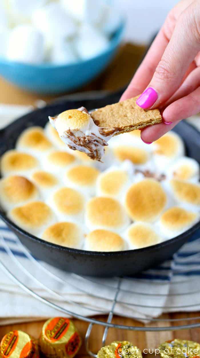 3 Ingredient Reese’s S’mores Skillet Dip