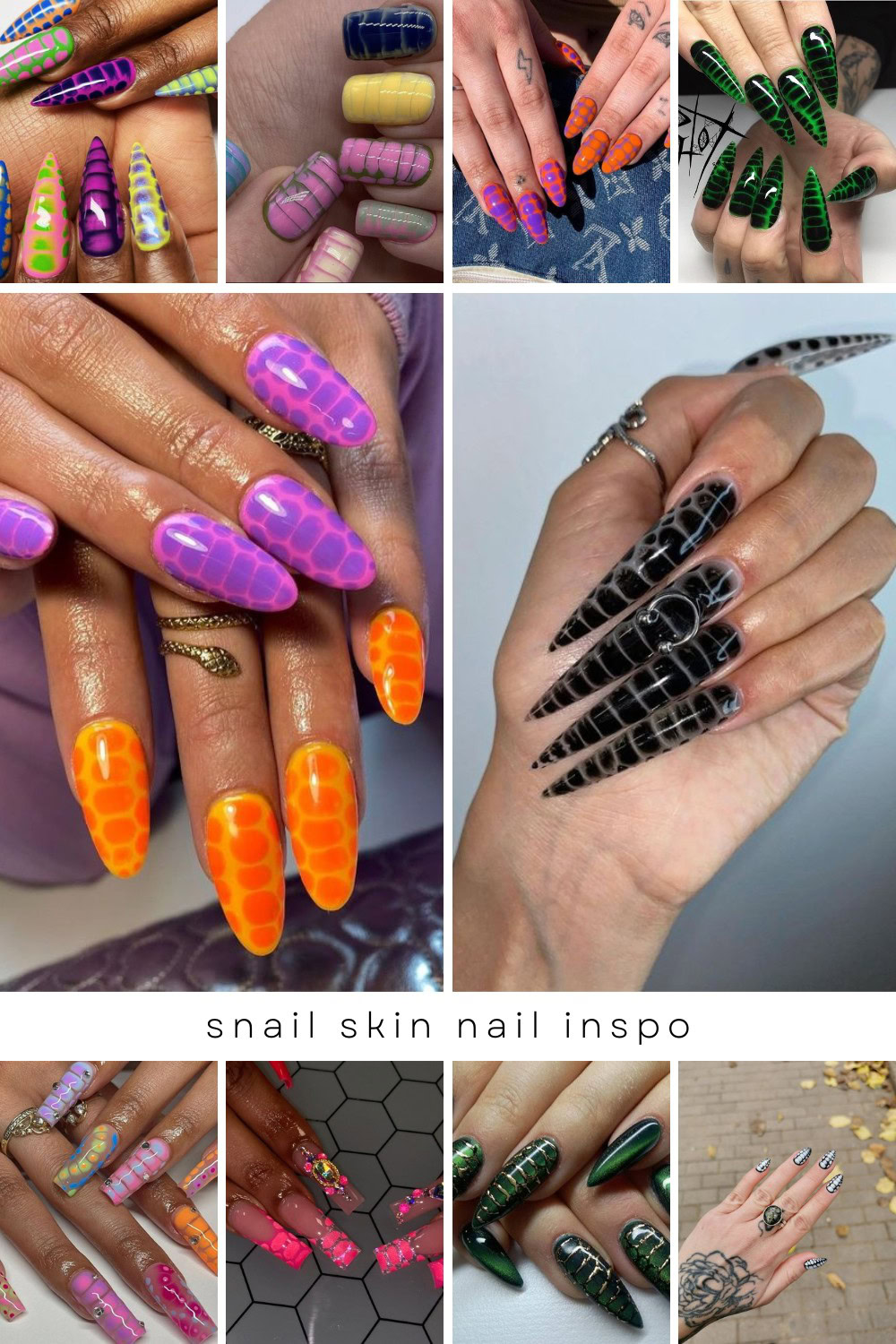 Whether you love stiletto, coffin, or square nails, these snake skin designs are perfect for anyone who loves to stand out! Discover endless possibilities and get ready to turn heads with these crazy and unique nail art ideas. 🐍💅 #SnakeSkinNails #NailArt #BoldNails