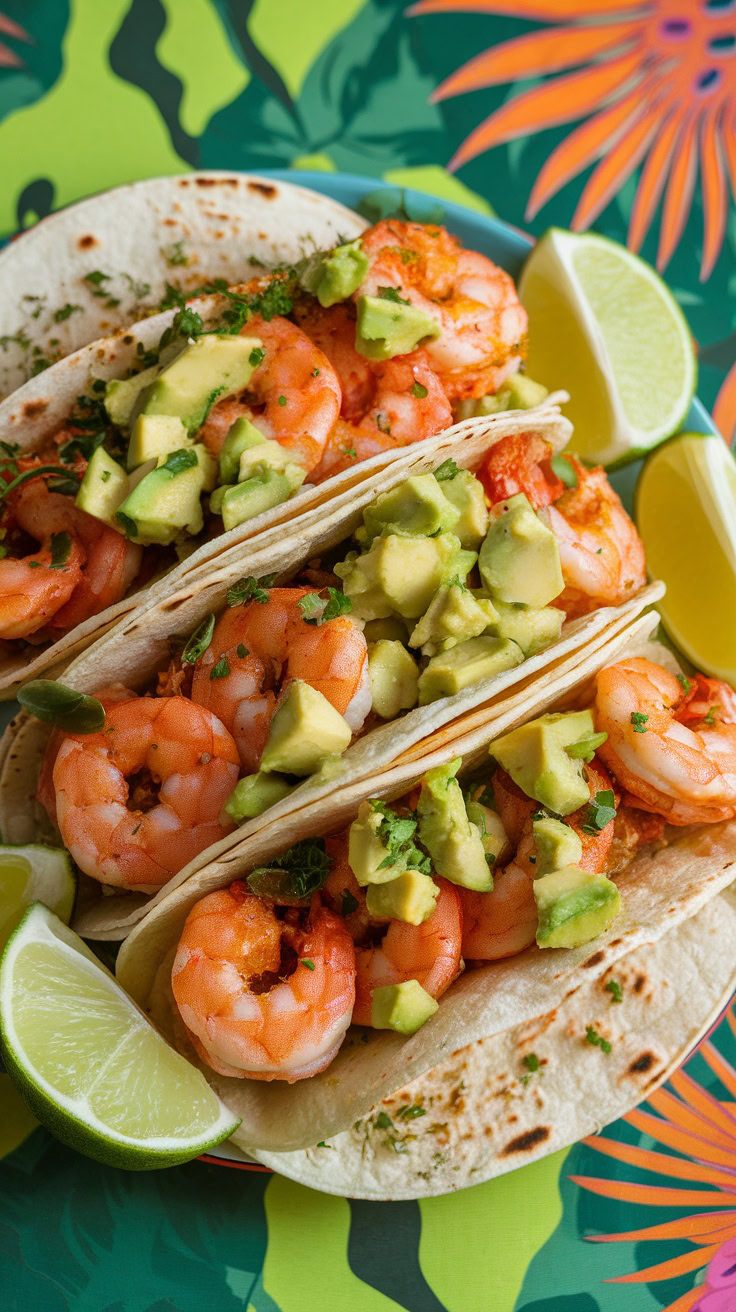 Spicy shrimp tacos are a tasty choice for dinner that everyone will love. Pile on some creamy avocado salsa for a fresh twist that balances the heat. Serve with lime wedges for a zesty kick!