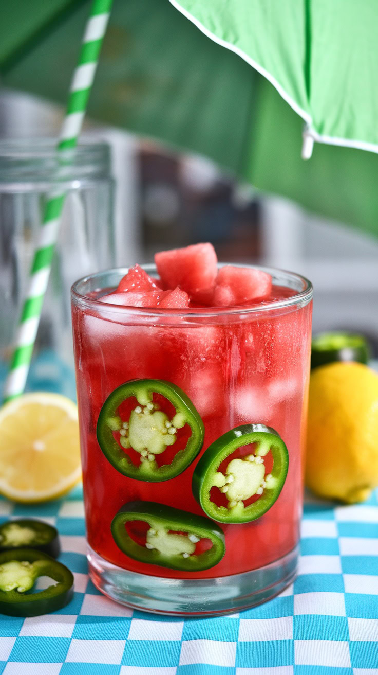 The Spicy Watermelon Vodka Cooler is a refreshing and vibrant cocktail that's perfect for a girls' night in. With a delightful mix of sweet watermelon and a kick of jalapeño, this drink brings a fun twist to your typical summer sipper. It's simple to make, and sure to impress your friends with its unique combination of flavors.