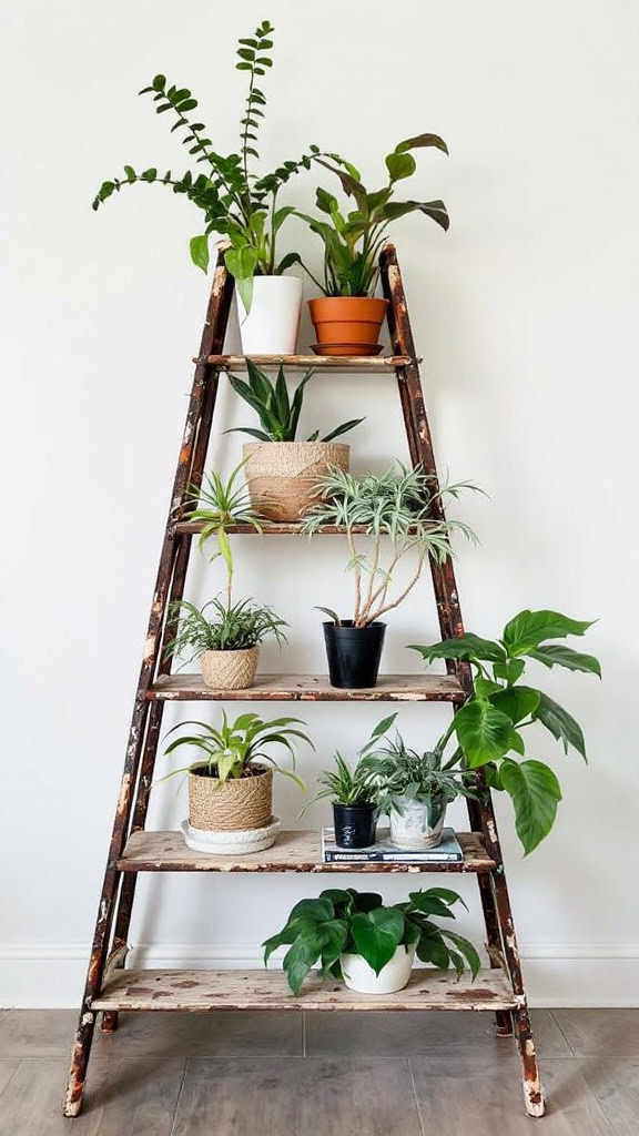 A stepladder plant stand adds a charming touch to any room. It's a simple way to showcase your favorite greenery while saving space. Plus, it gives your plants the sunlight they crave!