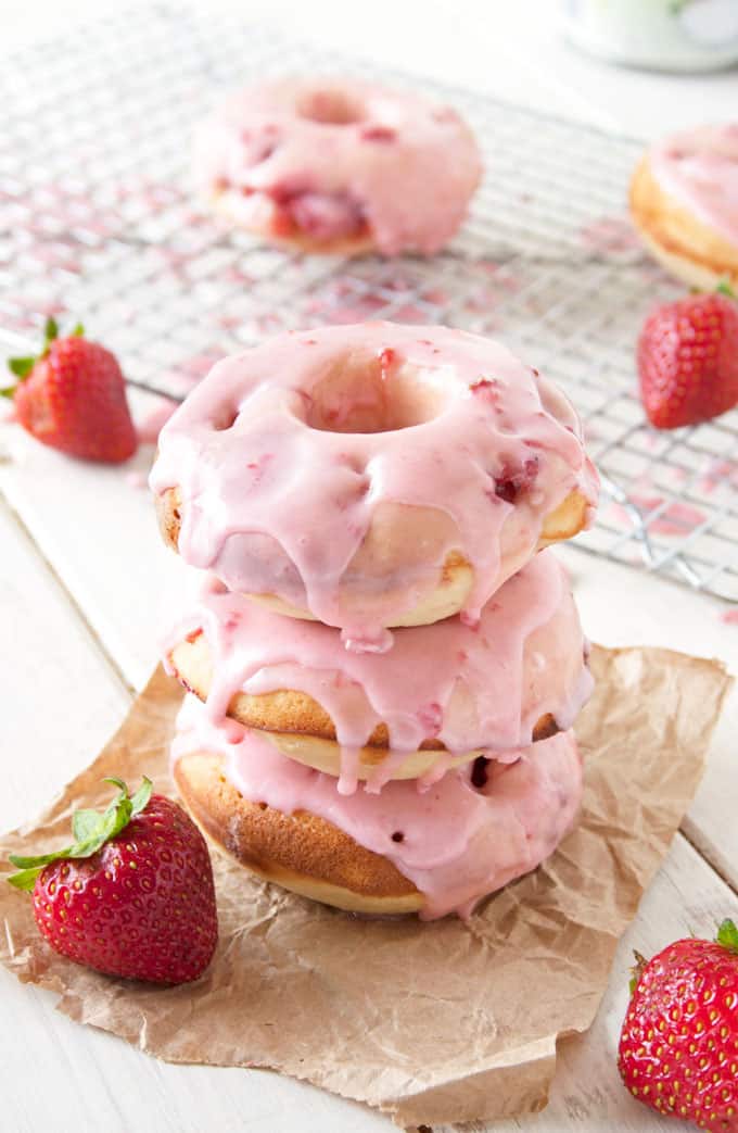 strawberry buttermilk donuts with strawberry glaze