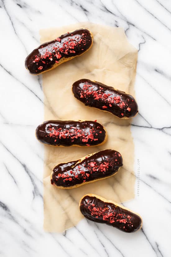 Chocolate Covered Strawberry Eclairs