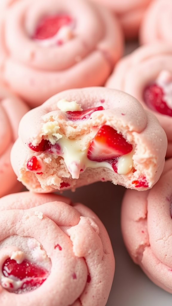 These strawberry cheesecake cookies are a delightful twist on a classic treat. With a soft, pink exterior and a creamy, fruity filling, they're perfect for any sweet tooth. Check out the full recipe for these tasty bites here!